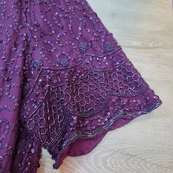 Vintage 90's Purple Beaded Short Sleeve Dress With Shoulder Pads Womens Size 2X - Picture 8 of 16